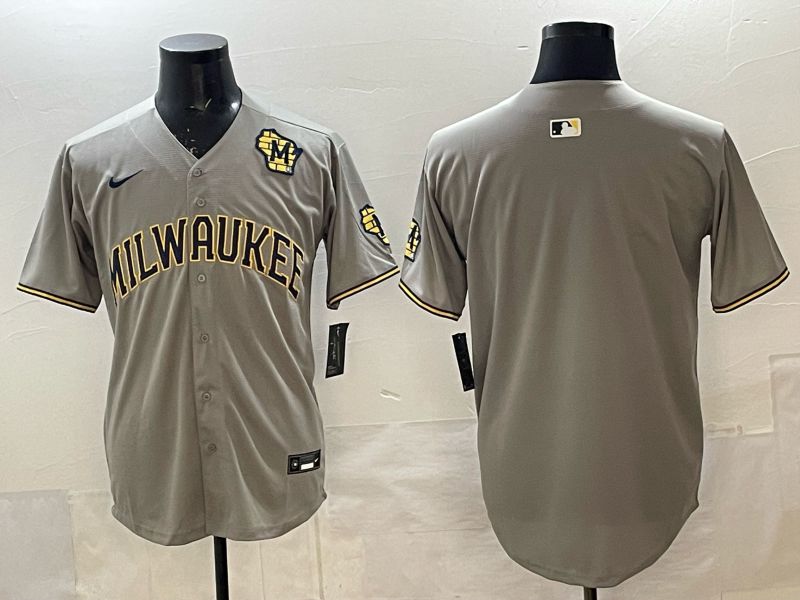 Men 2025 Milwaukee Brewers Blank Grey Game Nike MLB Jersey style 02